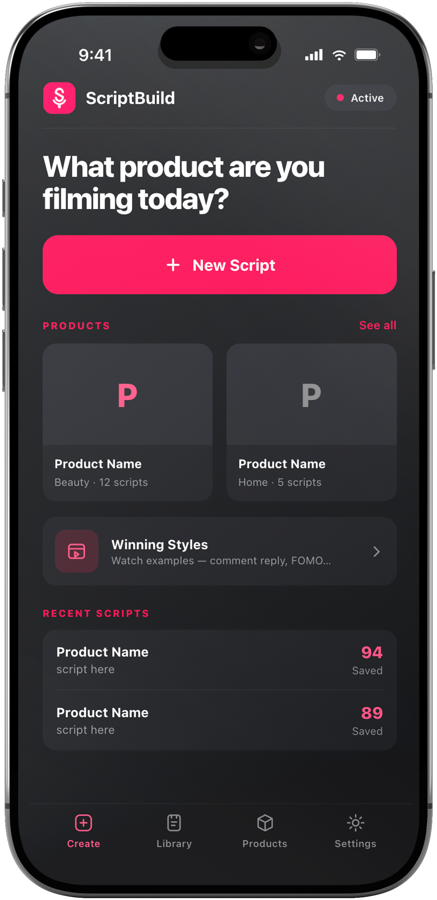 ScriptBuild base app screen